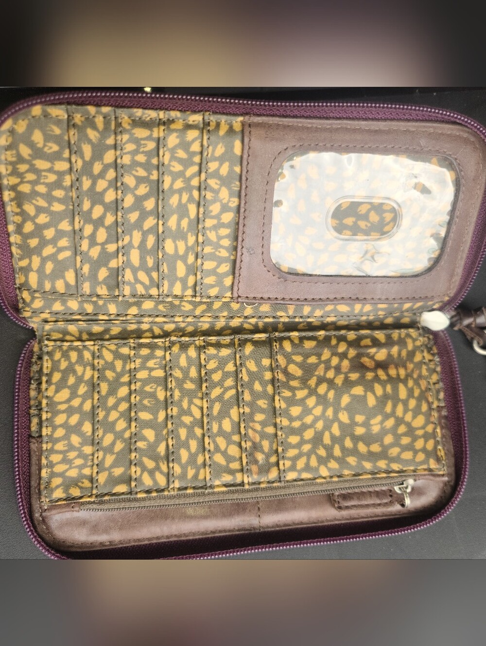 Fossil Quilted Plum and Brown Women's Zip Wallet - Picture 3 of 5